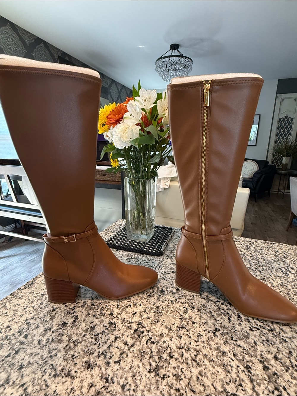 Michael Kors Cognac Knee-High Block Heel Riding Boot, new size 9